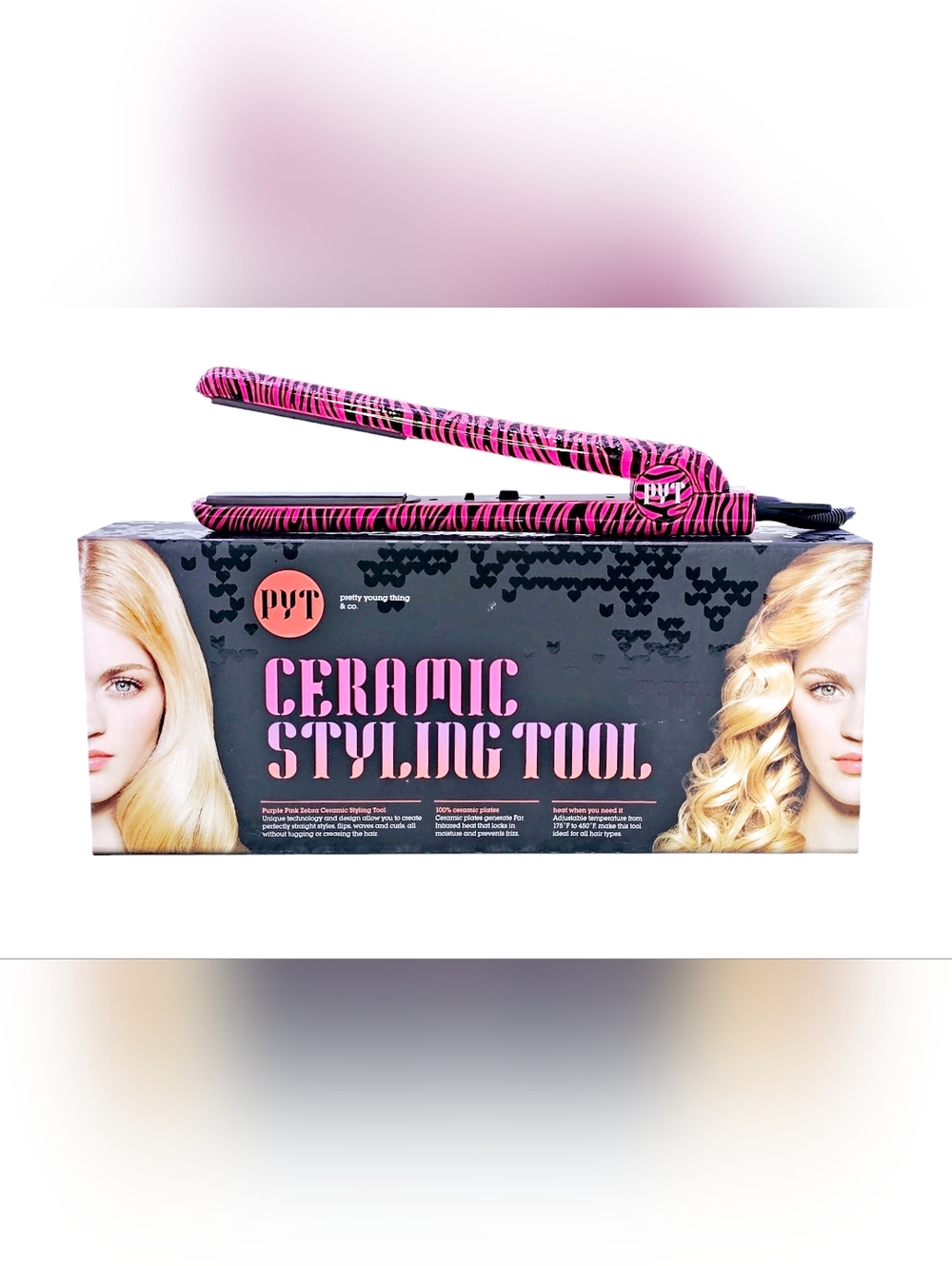 100% Ceramic Styling Tool, Purple Pink Zebra. PYT7